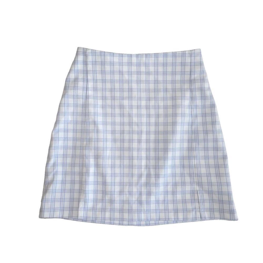Brandy Melville White and Light Blue Plaid‎ Mini Skirt